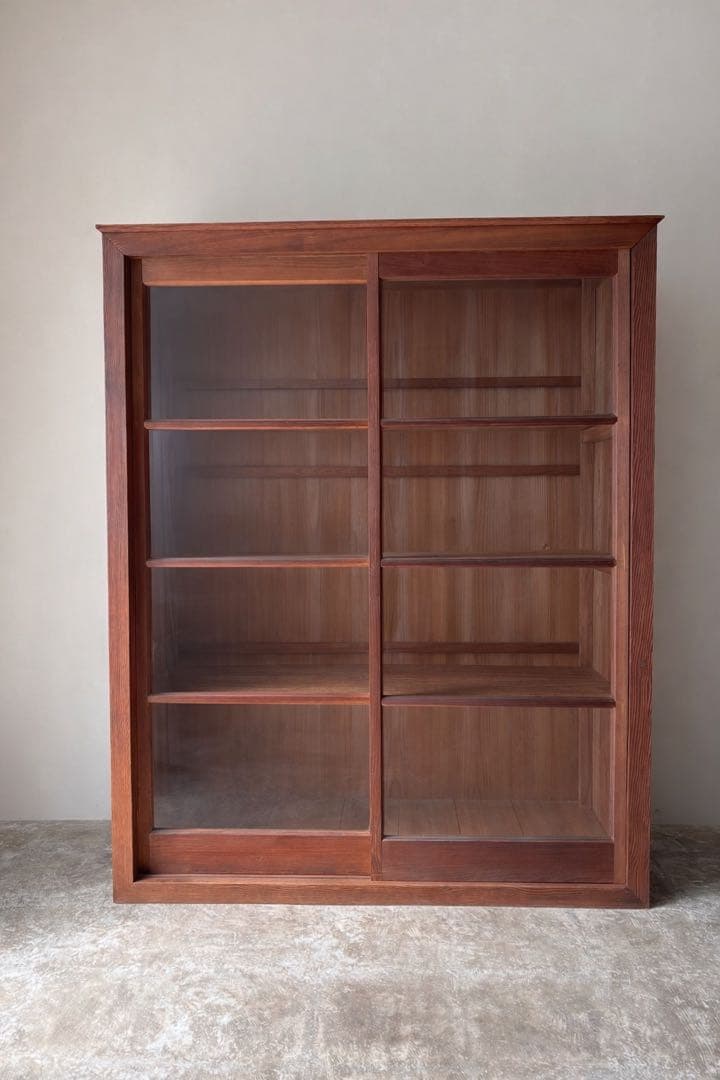 古い水屋　食器棚　ガラス棚　本棚　ガラスケース ショーケース　什器　天然木 1