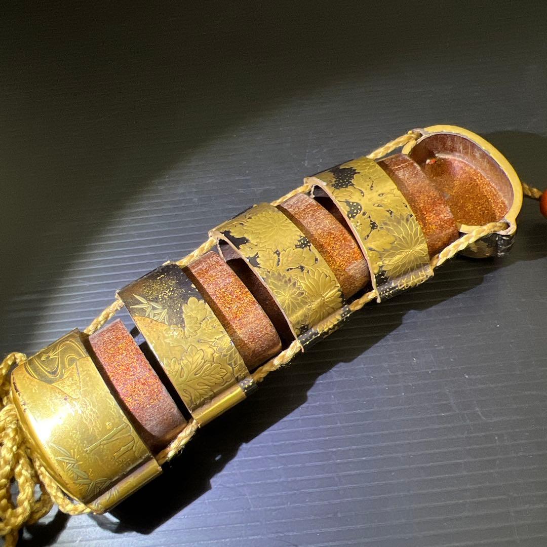 江戸時代　山田常嘉斉　極上蒔絵印籠　木箱付　76g 東Y7-1016☆2F