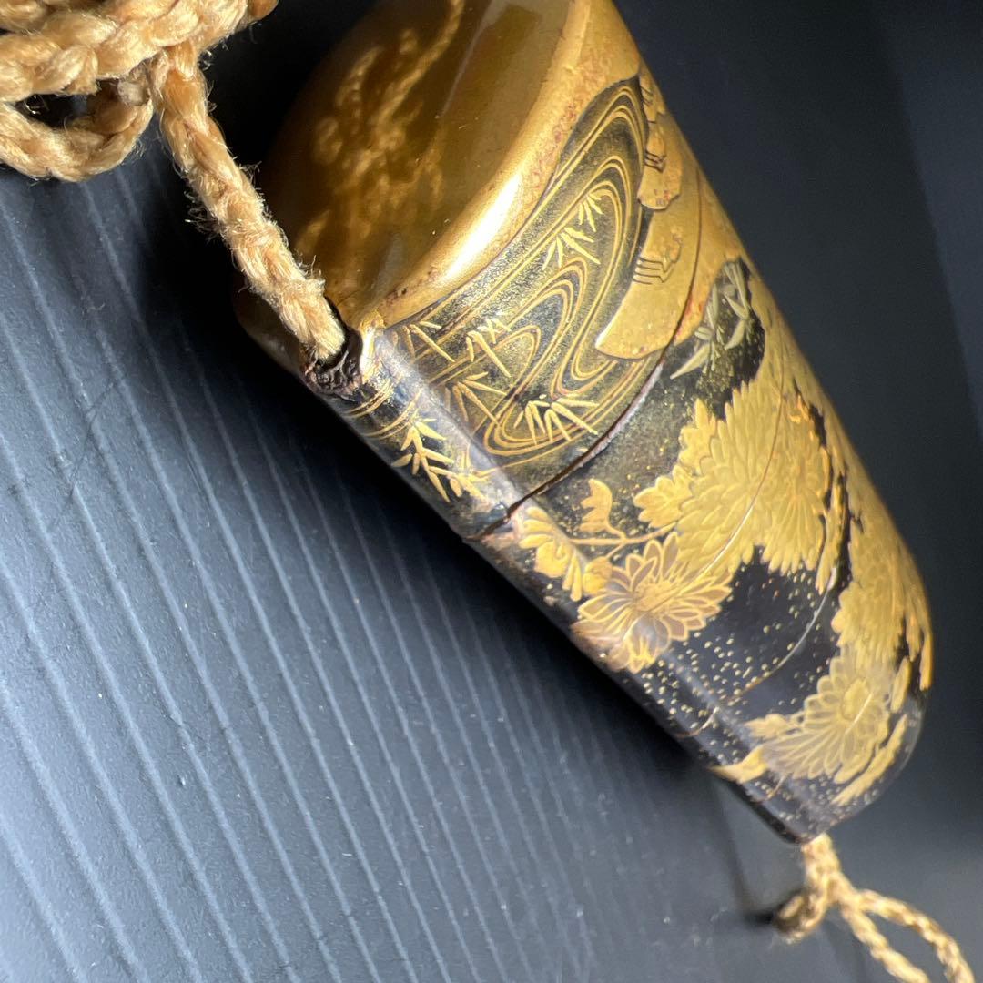 江戸時代　山田常嘉斉　極上蒔絵印籠　木箱付　76g 東Y7-1016☆2F