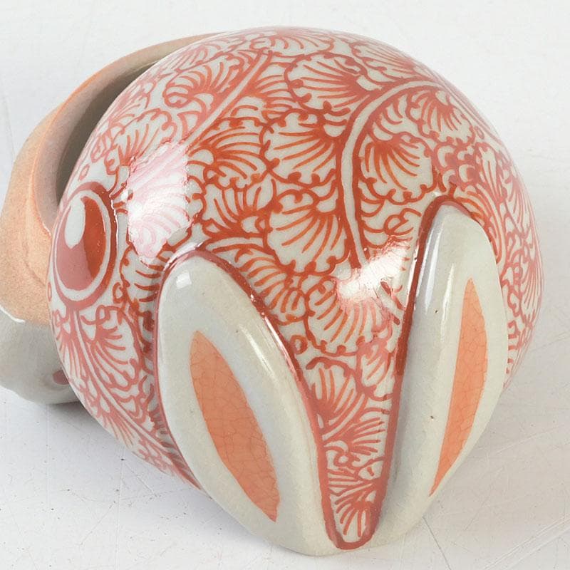 ニコニコ　茶道具　萬古焼　加賀瑞山造　赤絵卯香合　共箱　V　9753