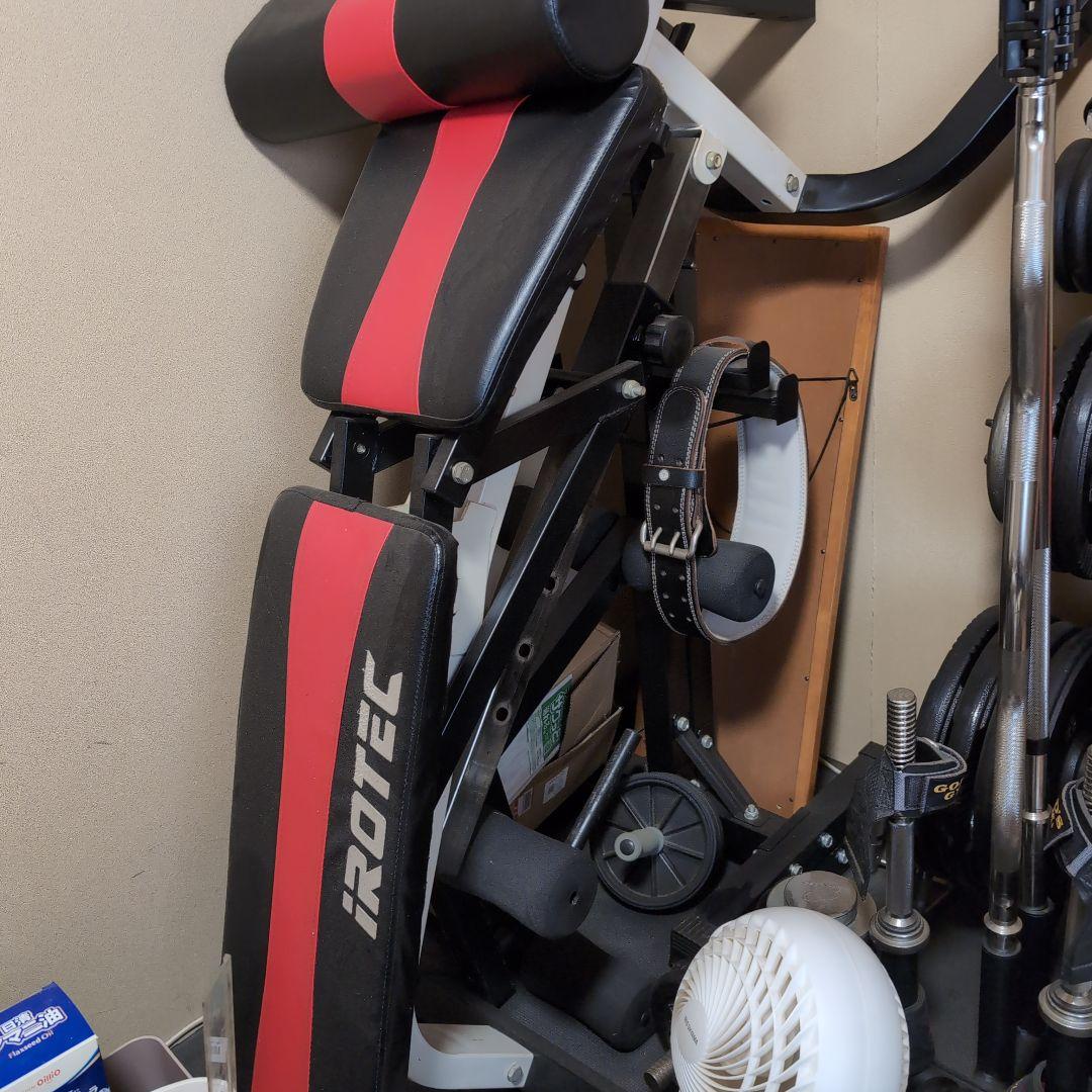 【アイロテック他】トレーニングベンチ バーベル他ウェイトは計100キロ以上