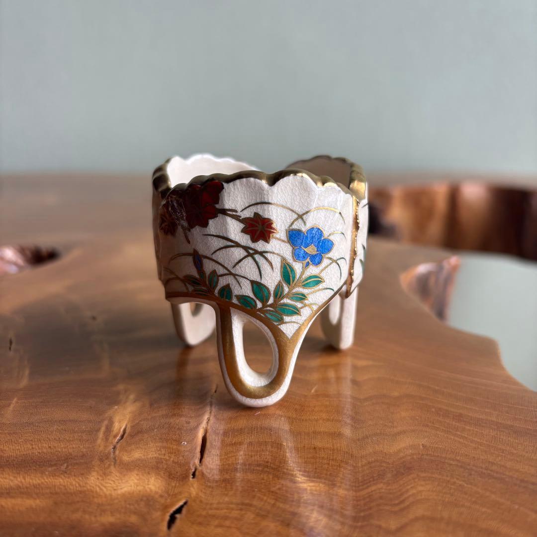 色絵銀杏草花 蓋置 杉田祥平造 清閑寺窯 茶道具 共箱