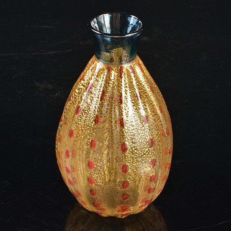 工芸ガラス　金彩　徳利　在銘　箱付　V　R6571