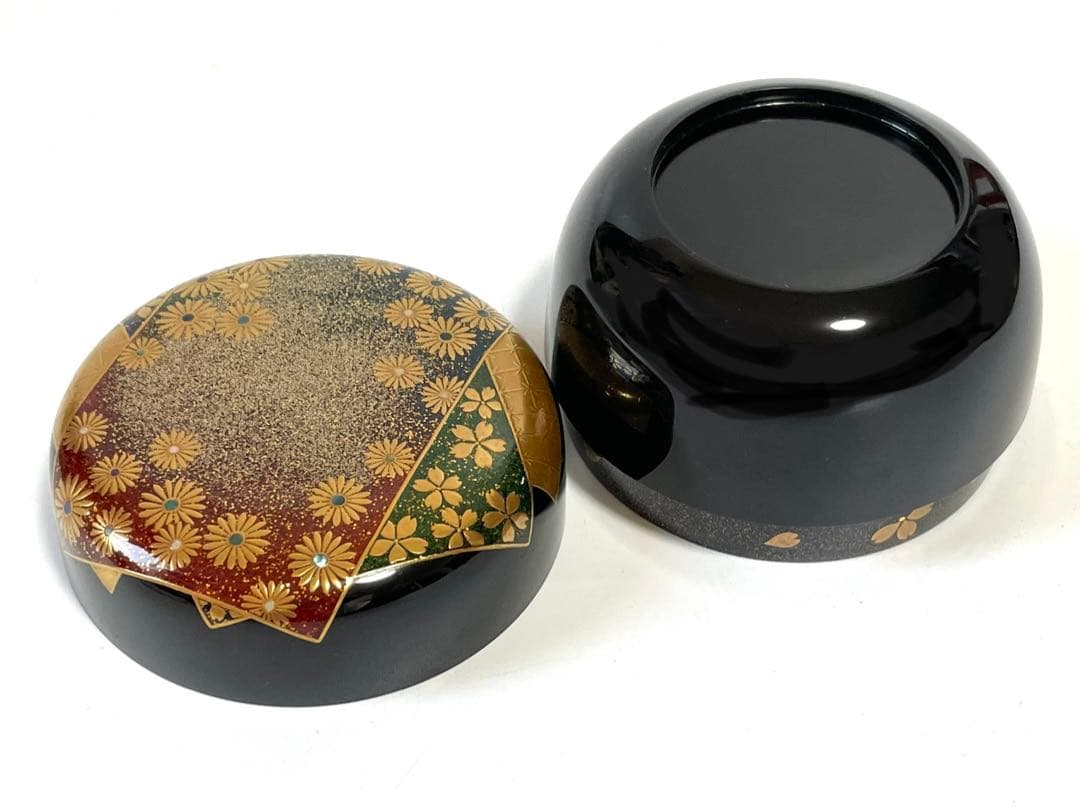 大多尾重則作　色紙春秋蒔絵　平棗　なつめ　棗　茶道具　共箱　蒔絵　桜　菊