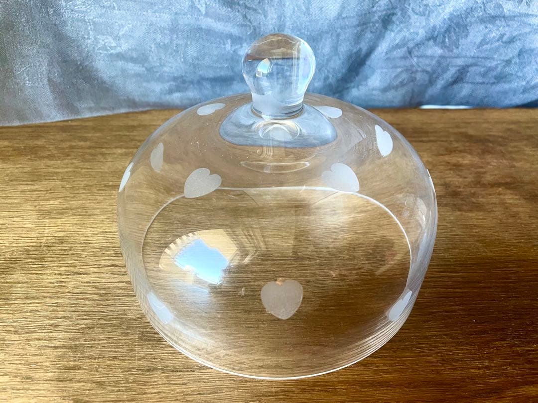 吹きガラスコンポティエ&ドームカバー　フランスアンティーク ケーキスタンドハート