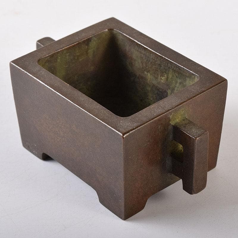 中国　大明宣徳年製　古銅　四方双耳香炉　馬槽爐　V　8638E