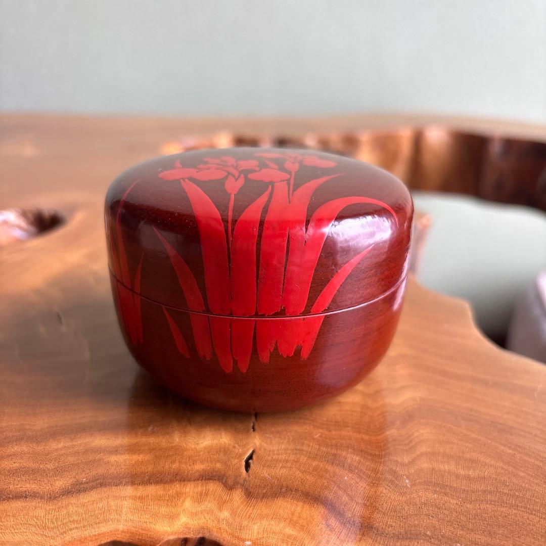 桜井一良 輪島塗 菖蒲蒔絵 大平棗 茶道具 共箱