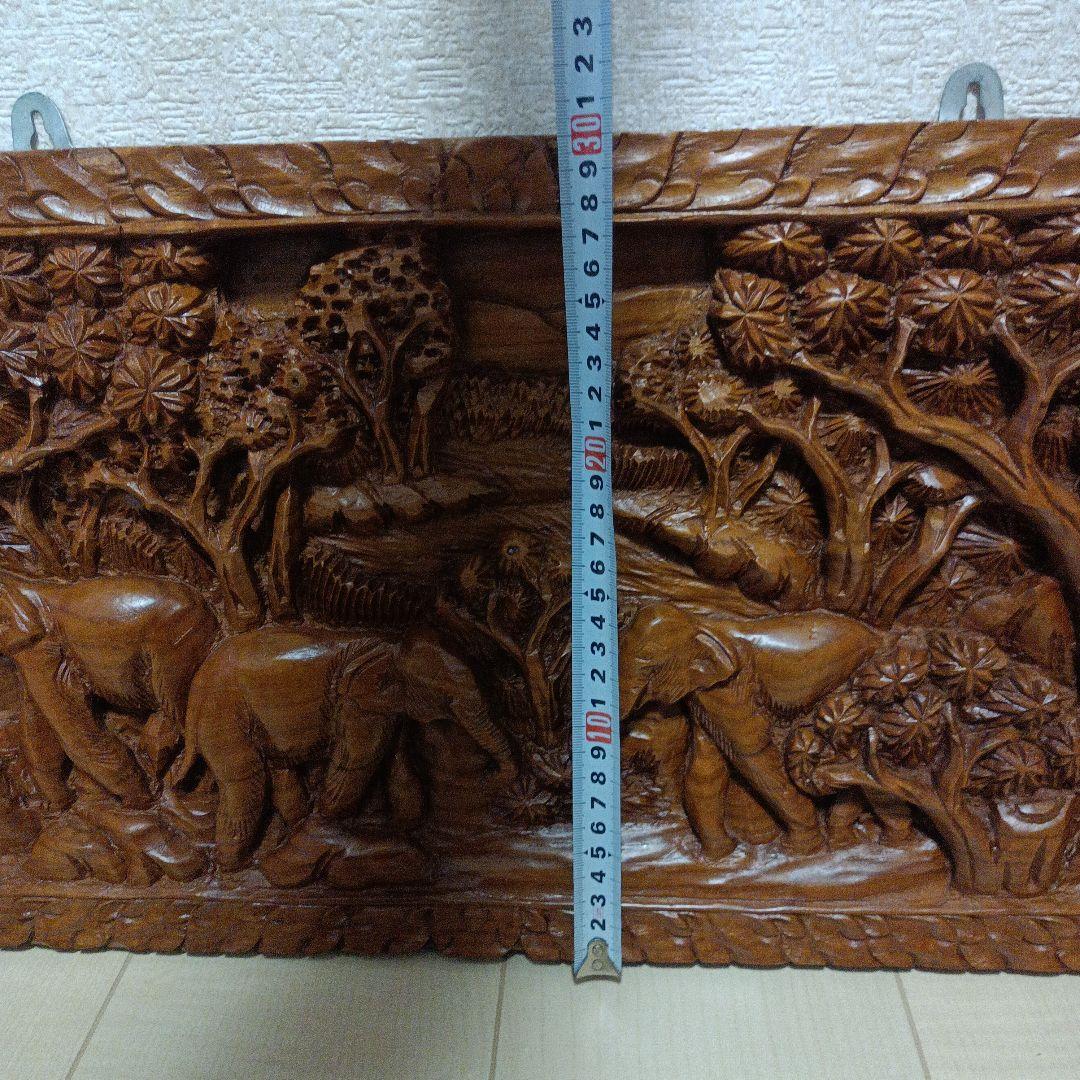 タイ製 手彫り 象 壁掛け木彫アート アジアン 彫刻 雑貨 ヴィンテージ