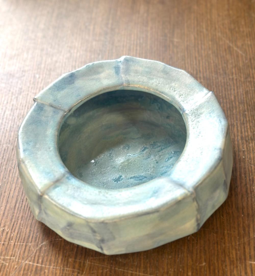 値下げ　新品　清水焼　大型灰皿　花器　水盤　青釉　京焼　プレゼント　開店祝