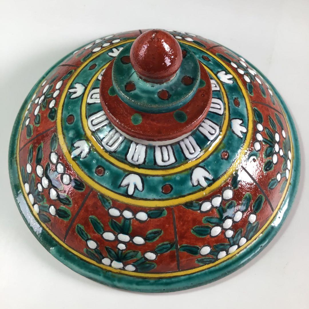 Ｒ５０３　水指　『萬古焼』『堀野証嗣造』『赤絵蓋』『替蓋付』『南蛮水指』　共箱