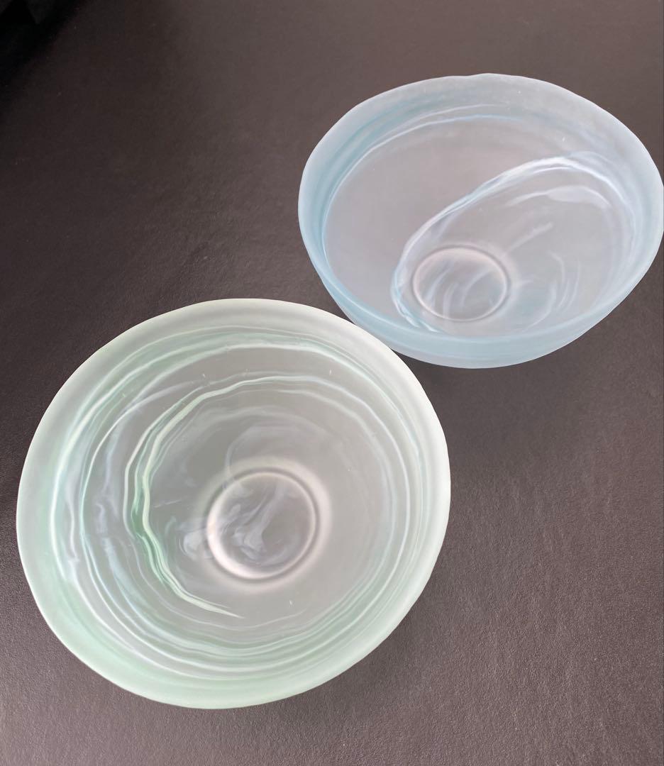 【新品】京都 宇治丸久小山園 抹茶茶碗 すりガラス 緑渦雲 青渦雲 2個セット