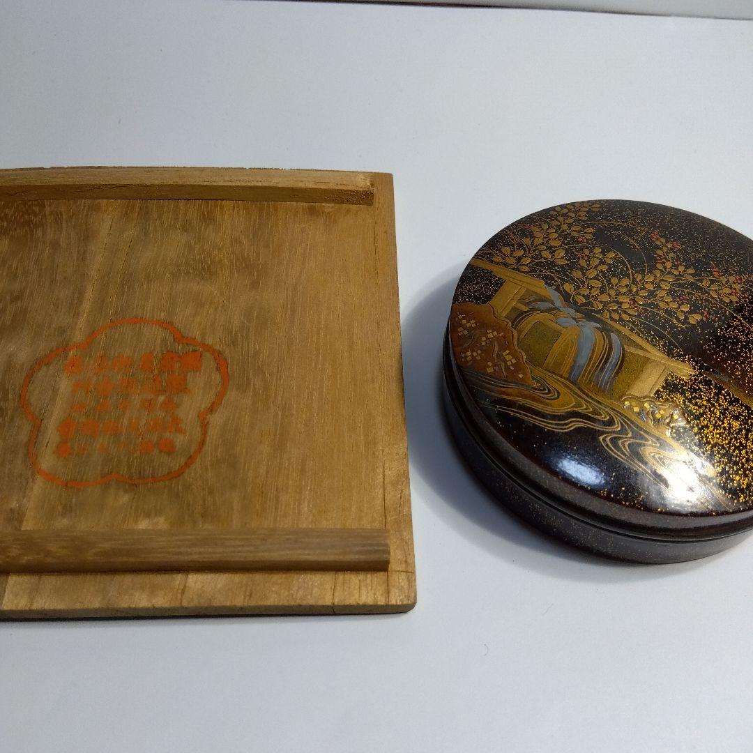 加賀蒔絵　漆器 　時代　蒔絵金銀蒔絵草花文香合　細密　箱入り