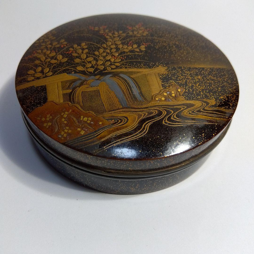 加賀蒔絵　漆器 　時代　蒔絵金銀蒔絵草花文香合　細密　箱入り
