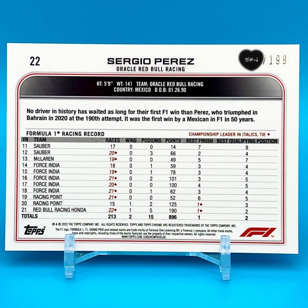 TOPPS CHROME F1 SERGIO PEREZ ペレス 世界199枚