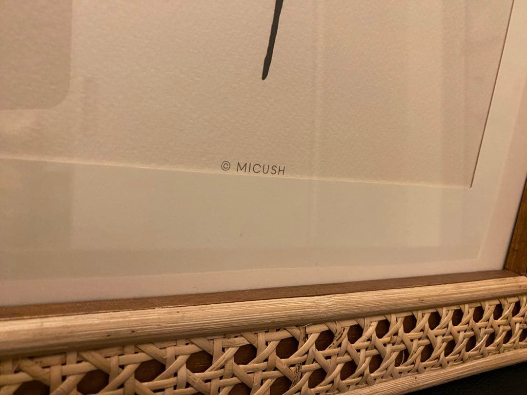 ラタン額縁　植物シルエット　アートプリント