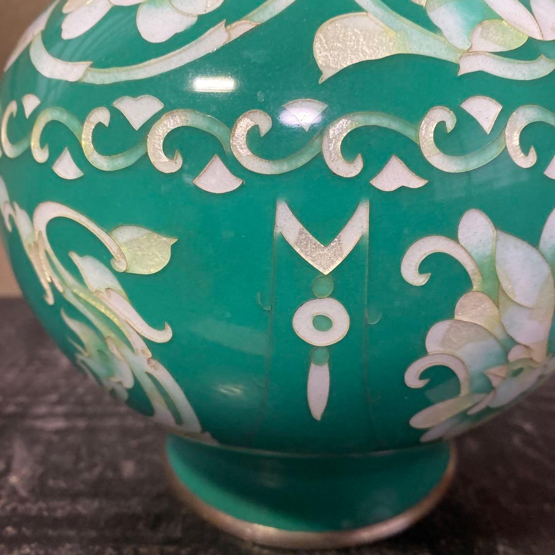 古玩　翡翠色七宝花瓶　26cm16cm