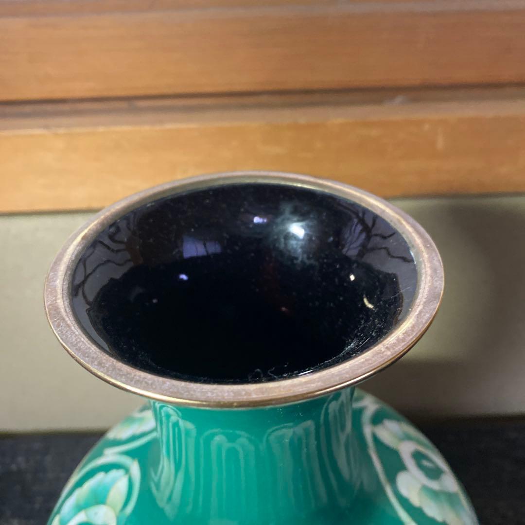 古玩　翡翠色七宝花瓶　26cm16cm