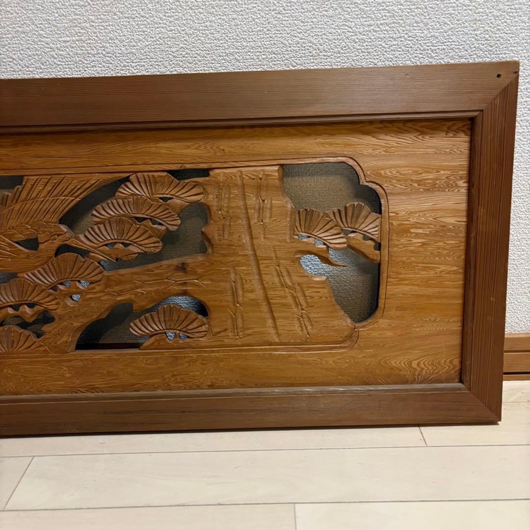 欄間　芸術　木製彫刻アートパネル　鷹　松