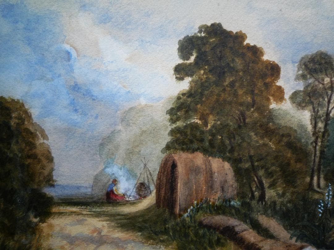 クロード・ロラン「田舎風景」淡彩画（水彩） 3号大