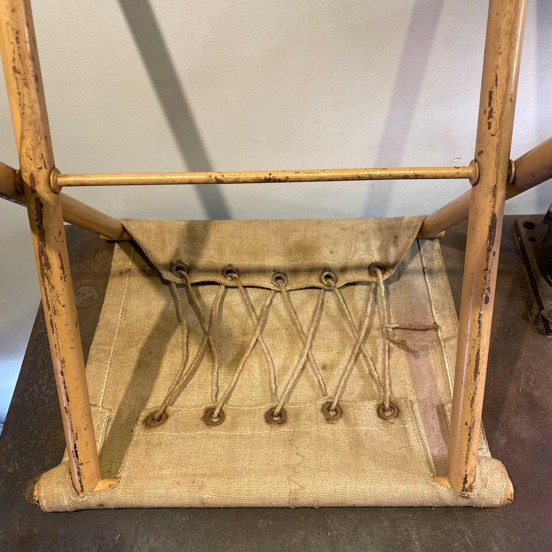 座面がキャンバス地のフォールディングチェア 折りたたみ椅子 アンティーク