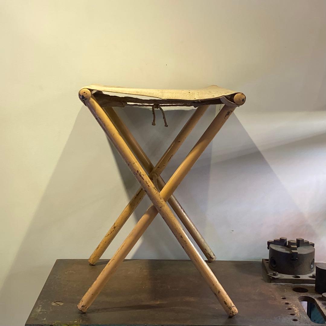 座面がキャンバス地のフォールディングチェア 折りたたみ椅子 アンティーク