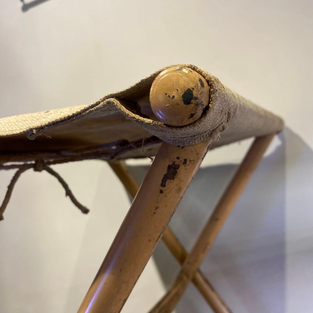 座面がキャンバス地のフォールディングチェア 折りたたみ椅子 アンティーク