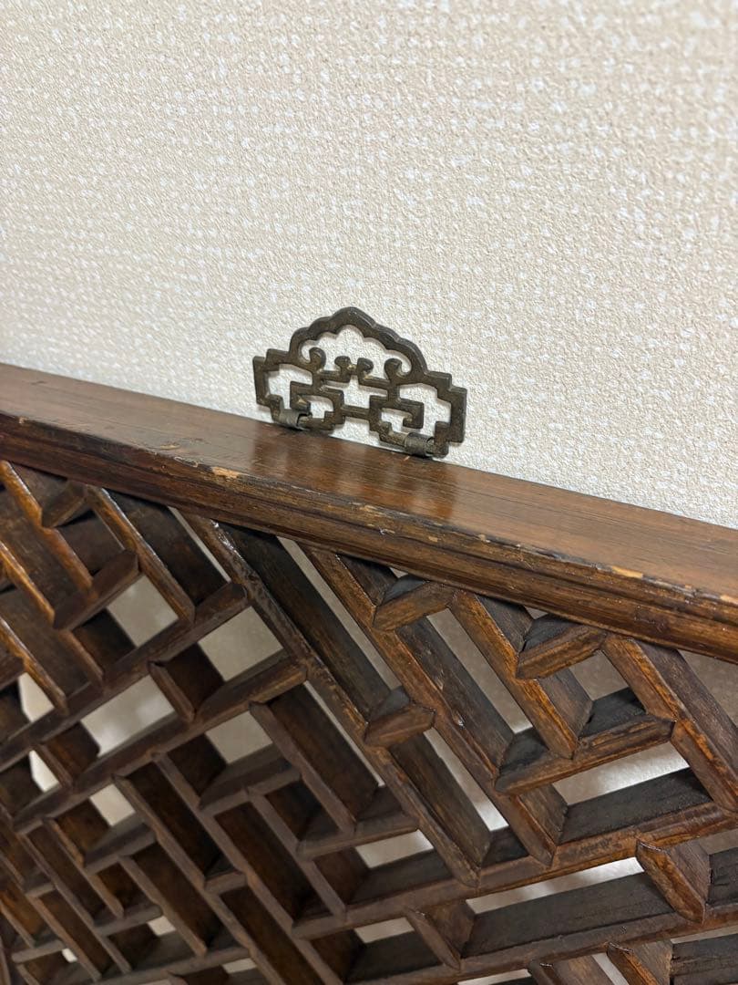 中国アンティーク☆木製建具☆シノワズリ☆欄間☆格子模様☆壁掛け装飾☆2枚セット