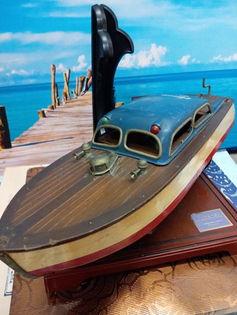 稀少レア１９５０年（昭和２５年５月）旧家蔵出木製全長４３センチ船模型当時物