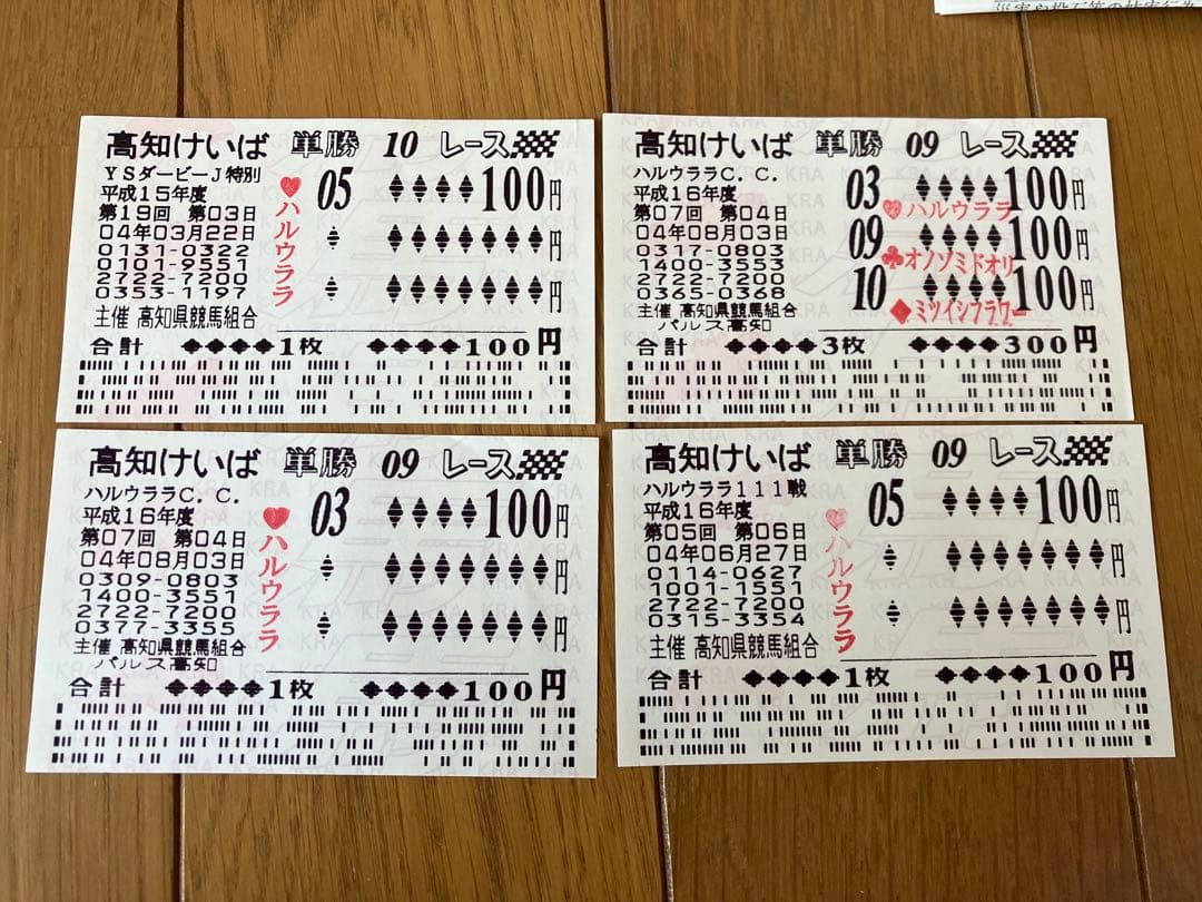 【超レア物】ハルウララ 記念馬券4枚セット（武豊騎乗日の1枚含む）写真・出馬表付