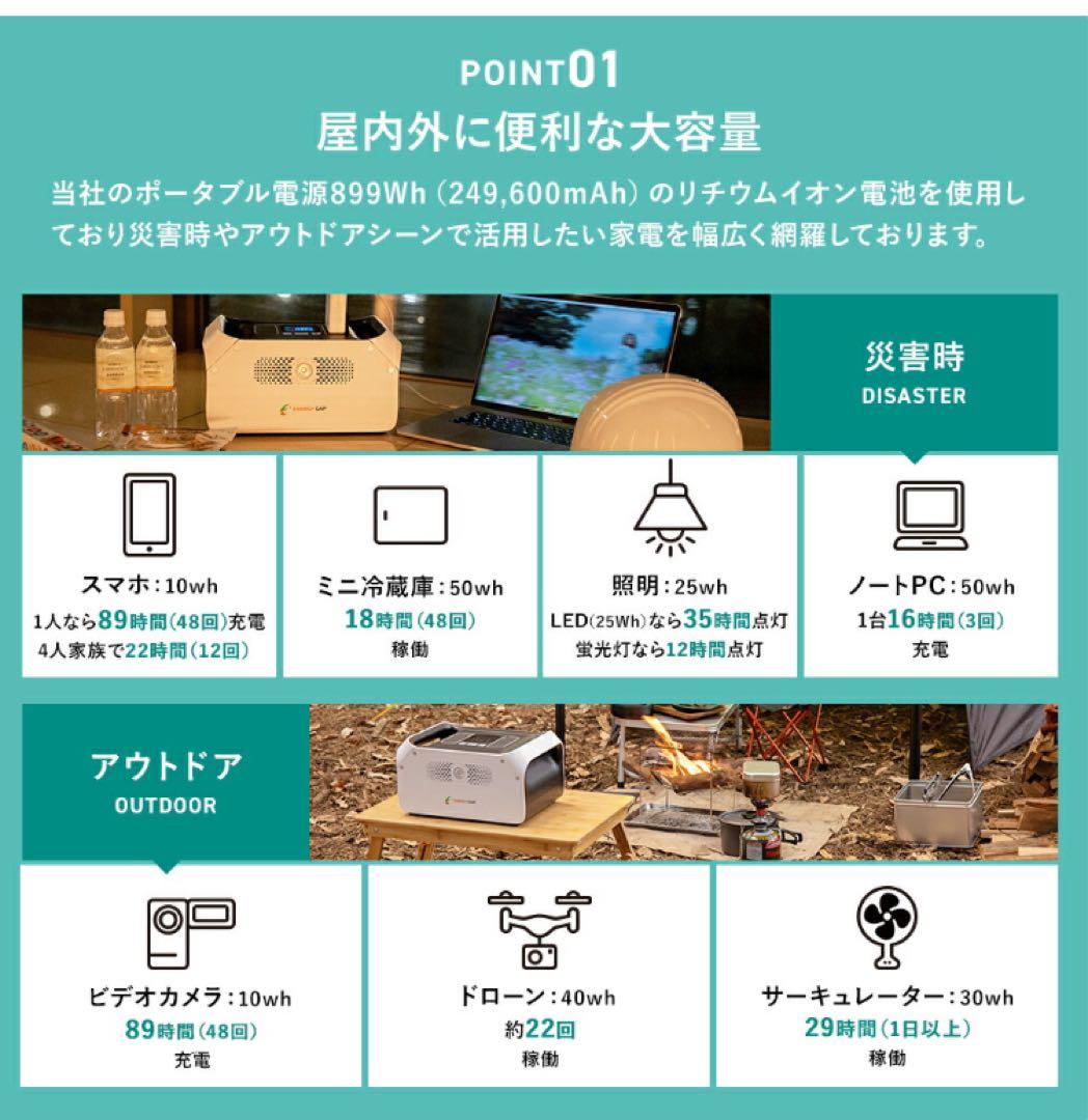 ENERGY GAP ポータブル電源899Wh 美品 保証書付/充電済み！
