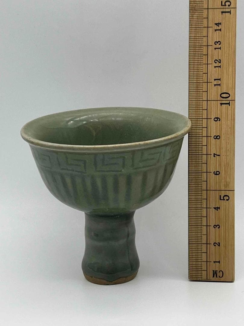 元から明時代　青磁　龍泉窯高足杯 馬上杯　青磁茶碗　唐物(F-43)