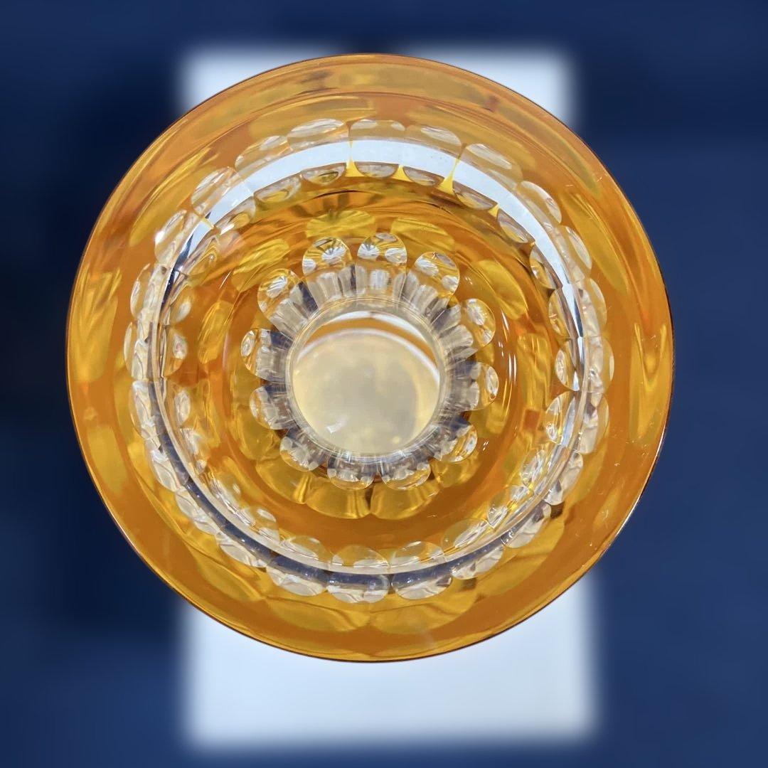 各務クリスタル　「琥珀色の花瓶」色被せ硝子　クリスタル琥珀の煌シリーズ