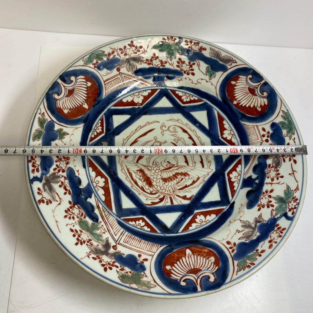 江戸中期　元禄伊万里　赤絵　鳳凰図　大皿　幅約36.5㎝　東さ8-0122①