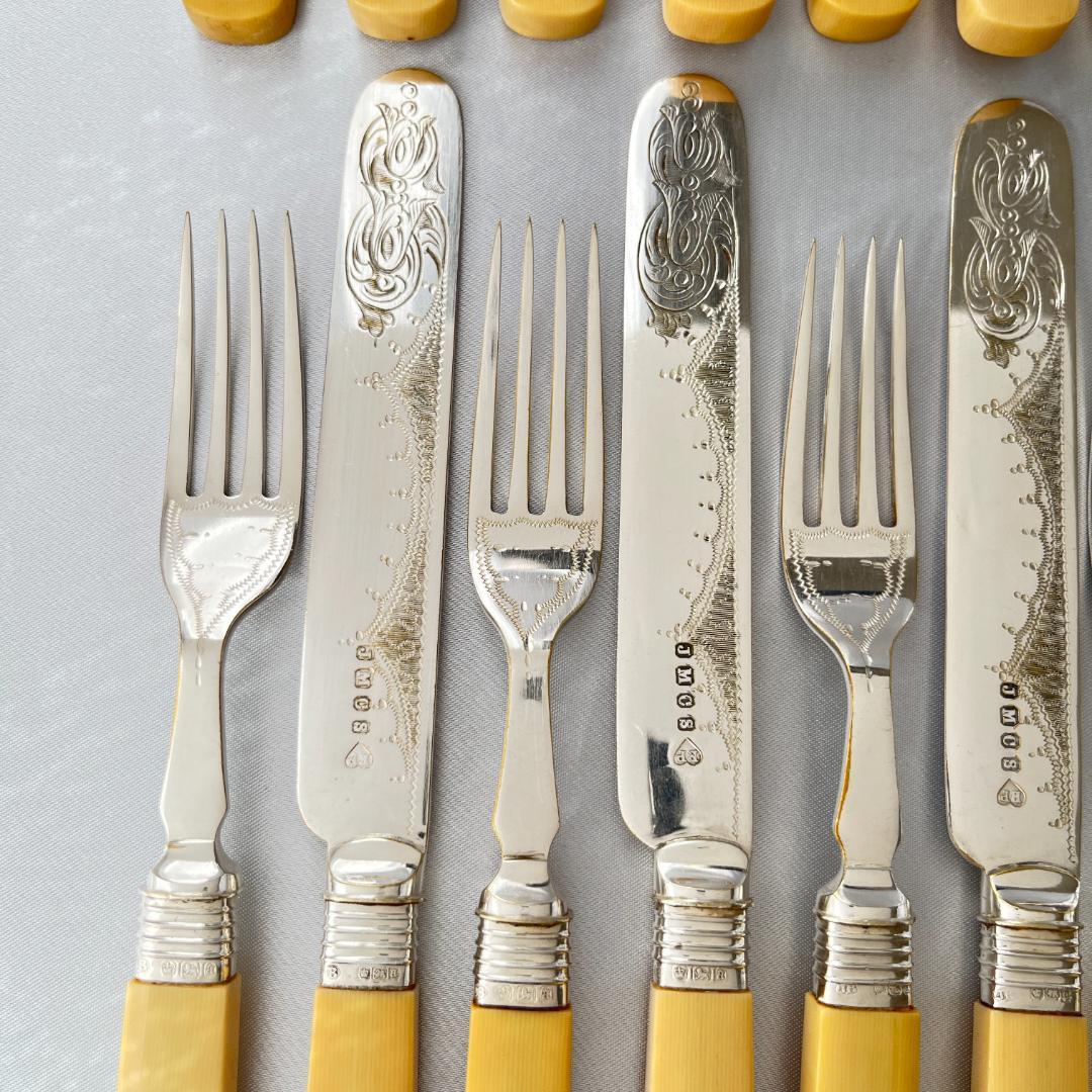 【John Batt 】【純銀継手】デザートセット 24本 木製ケース