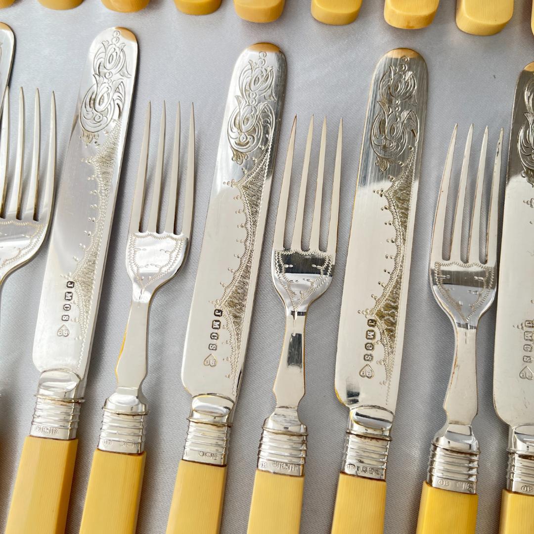 【John Batt 】【純銀継手】デザートセット 24本 木製ケース