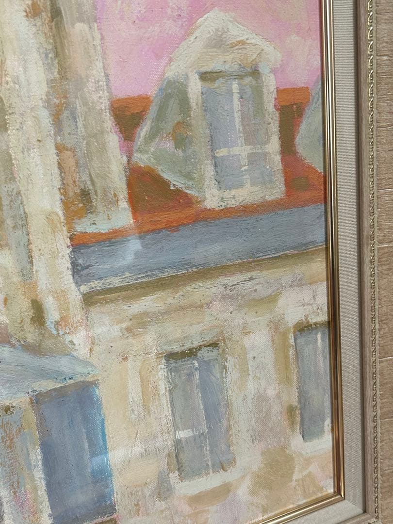 『屋根』　F8 油絵　素敵な額縁付き　肉筆　美術品　箱付き