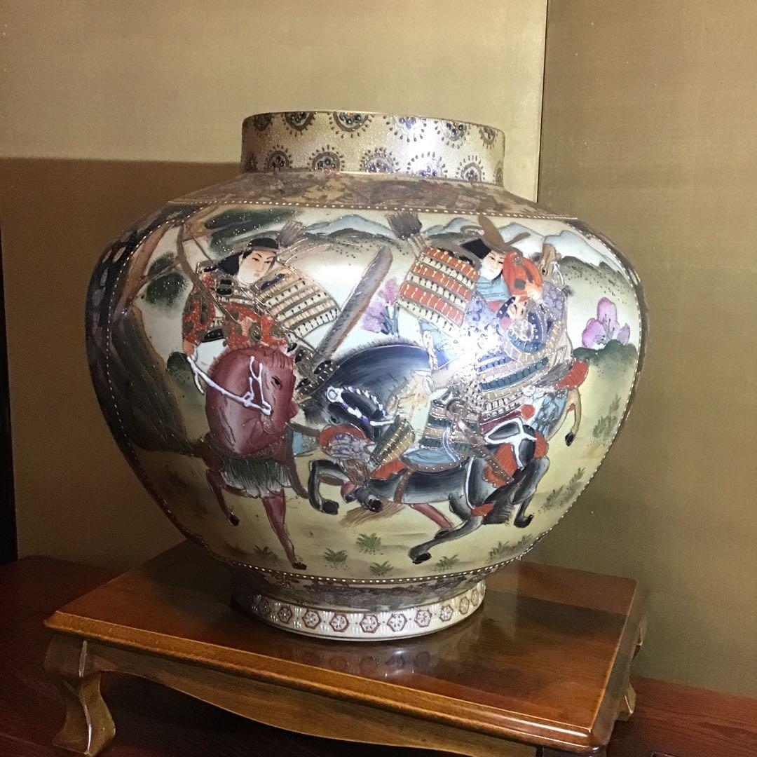 武田信玄x上杉謙信　川中嶋の戦い絵図　木曽義仲、巴御前絵図　九谷焼特大大壺