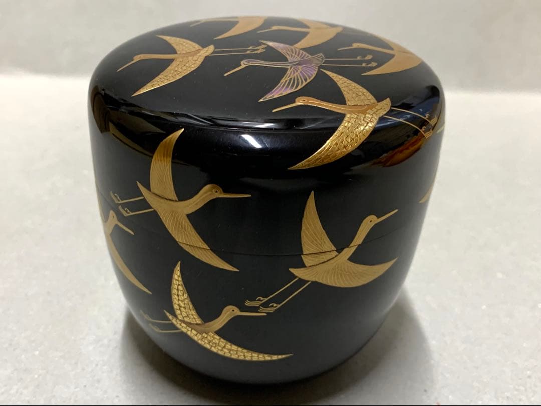 群鶴 内銀溜塗 内銀 棗 大棗 茶道具 茶器 蒔絵 青貝 螺鈿