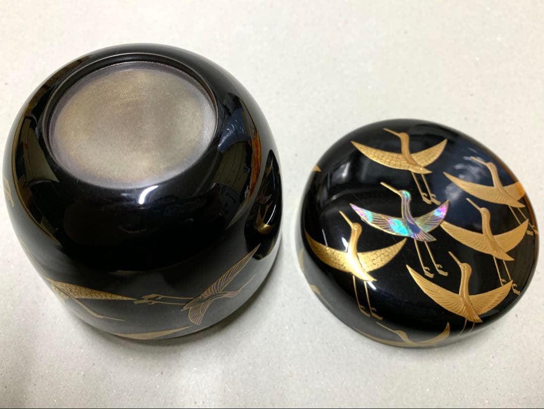 群鶴 内銀溜塗 内銀 棗 大棗 茶道具 茶器 蒔絵 青貝 螺鈿