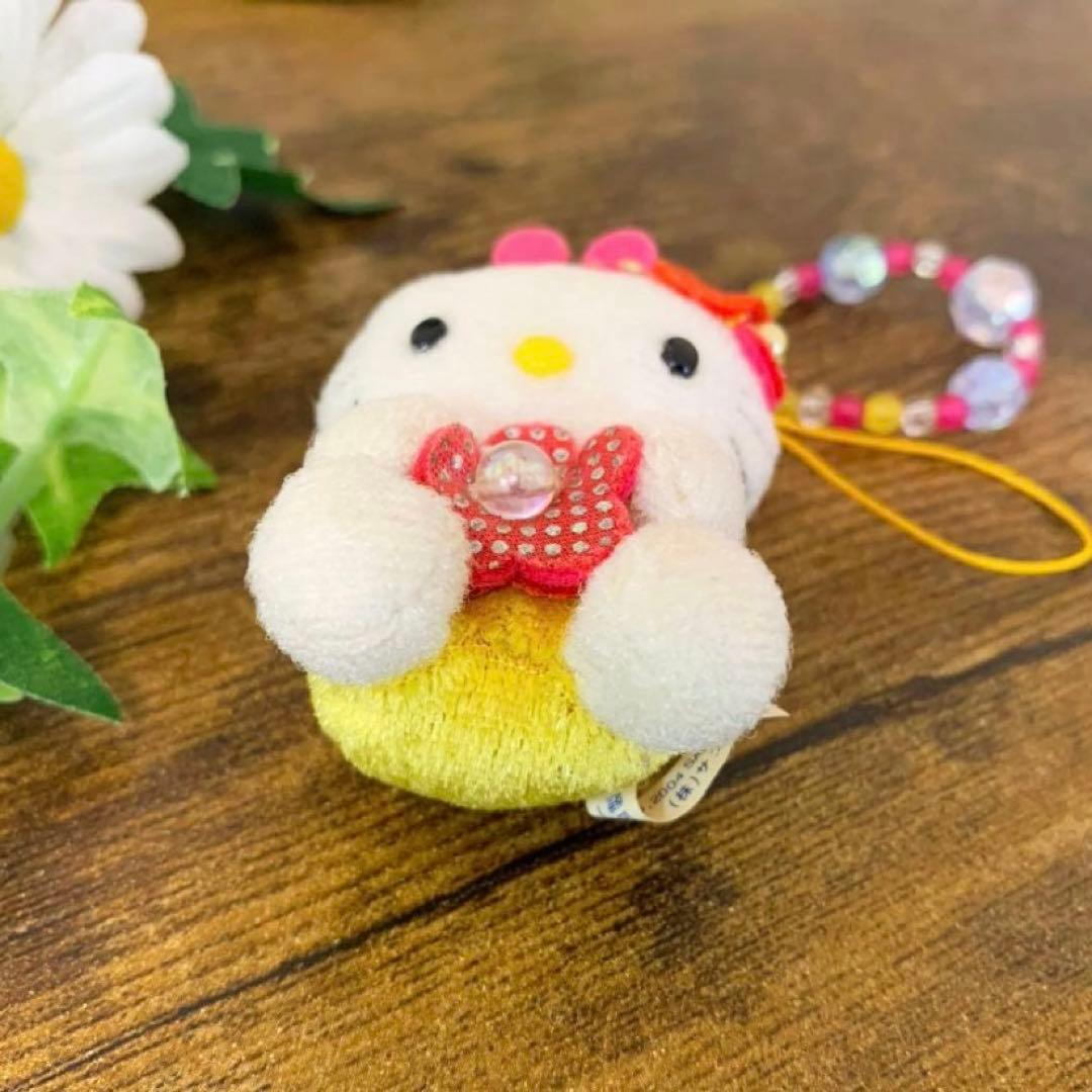 激レア　ハローキティ ミツバチ マスコットビーズ付き　キーホルダー ストラップ