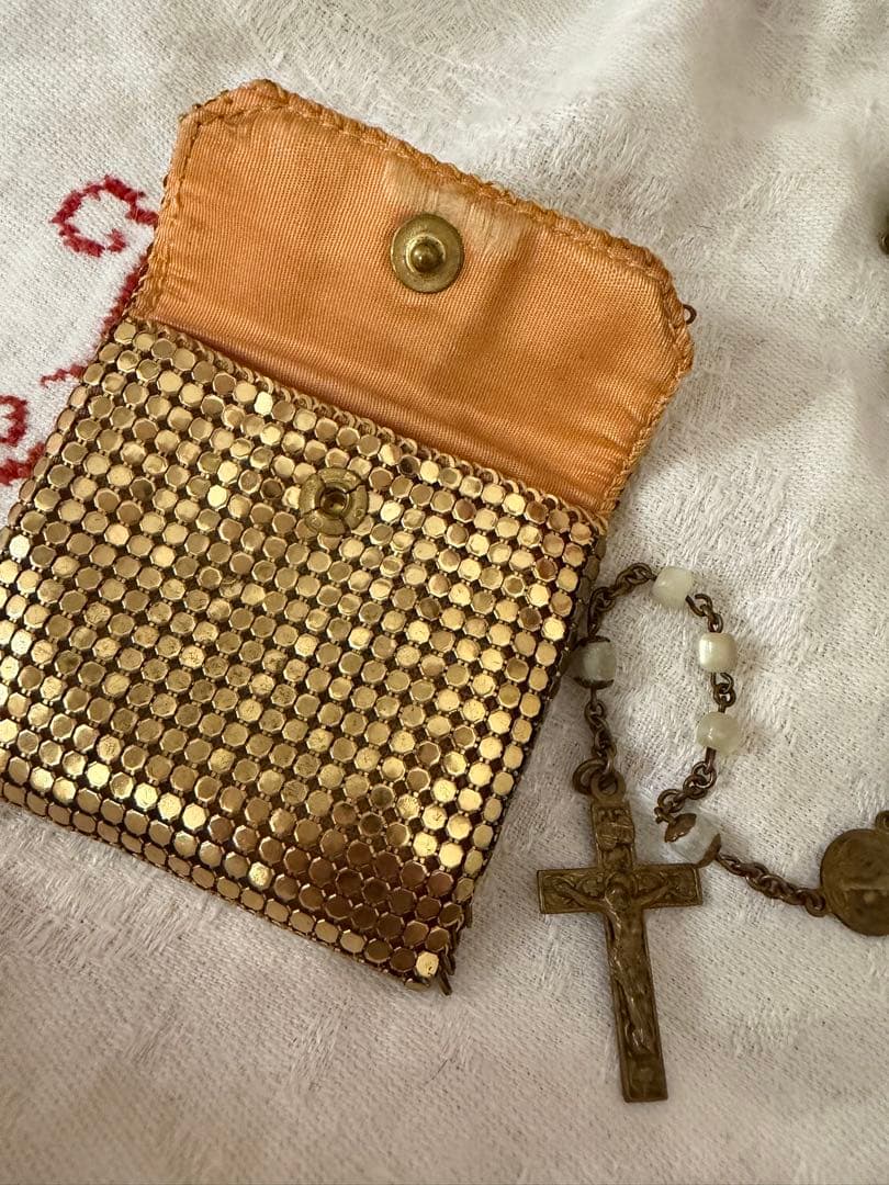 フランスアンティーク1920–30s ポーチ付き マザーオブパール ロザリオ