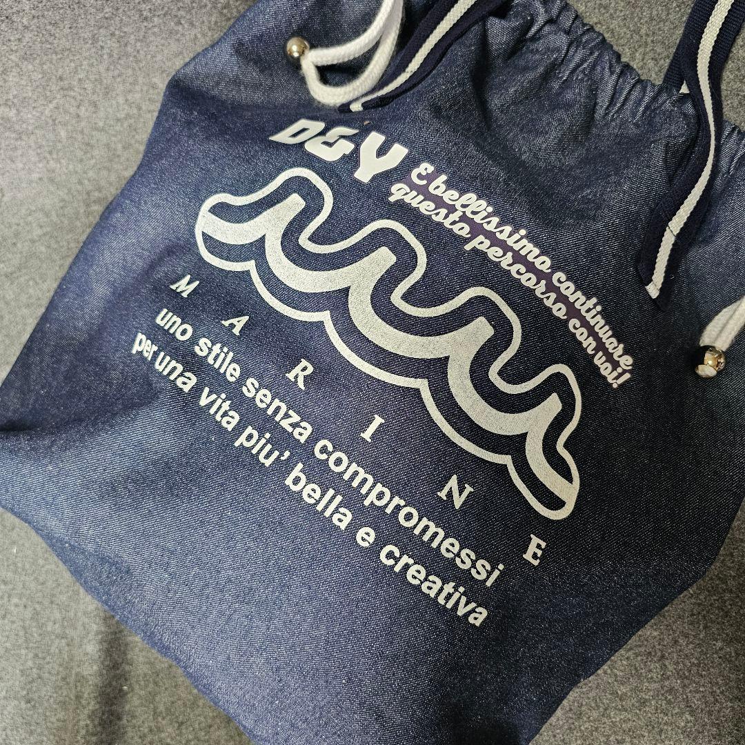 【ムータマリン】ロゴマーク多数 肩掛けデニムトートバッグ 男女兼用