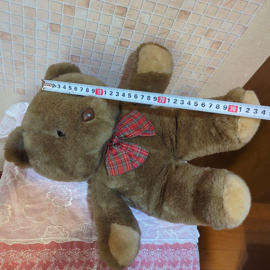 SANRIO・茶色くまのぬいぐるみ 赤いチェックリボン・昭和レトロ・旧ロゴ