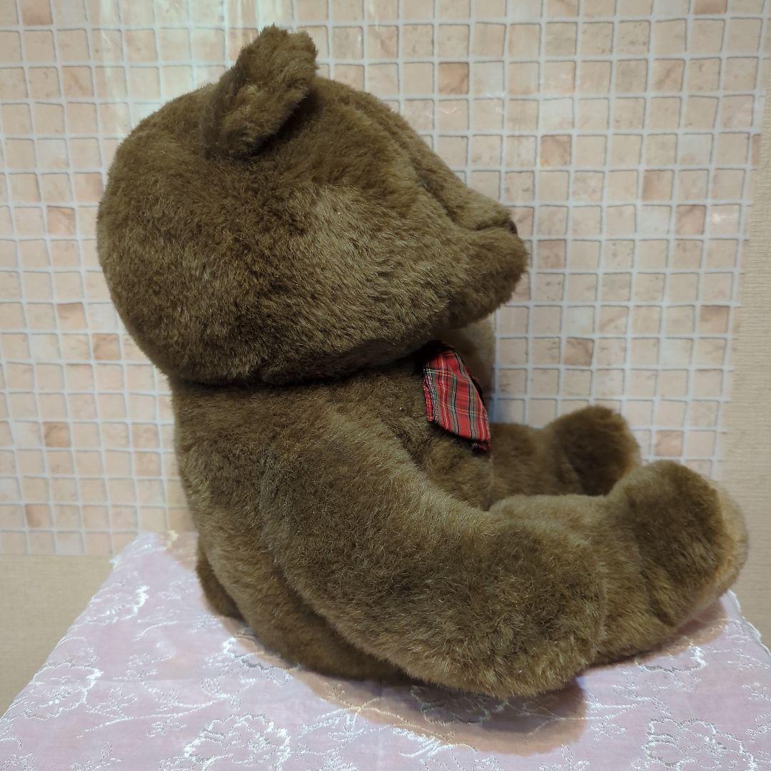 SANRIO・茶色くまのぬいぐるみ 赤いチェックリボン・昭和レトロ・旧ロゴ