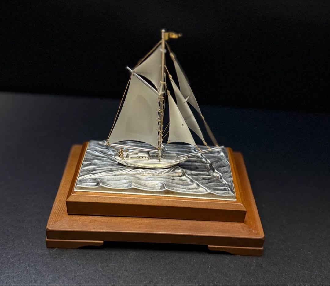 STERLING950　関製 銀製 帆船オブジェ ヨット模型 木製ケース付