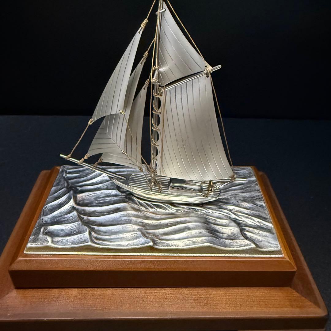 STERLING950　関製 銀製 帆船オブジェ ヨット模型 木製ケース付