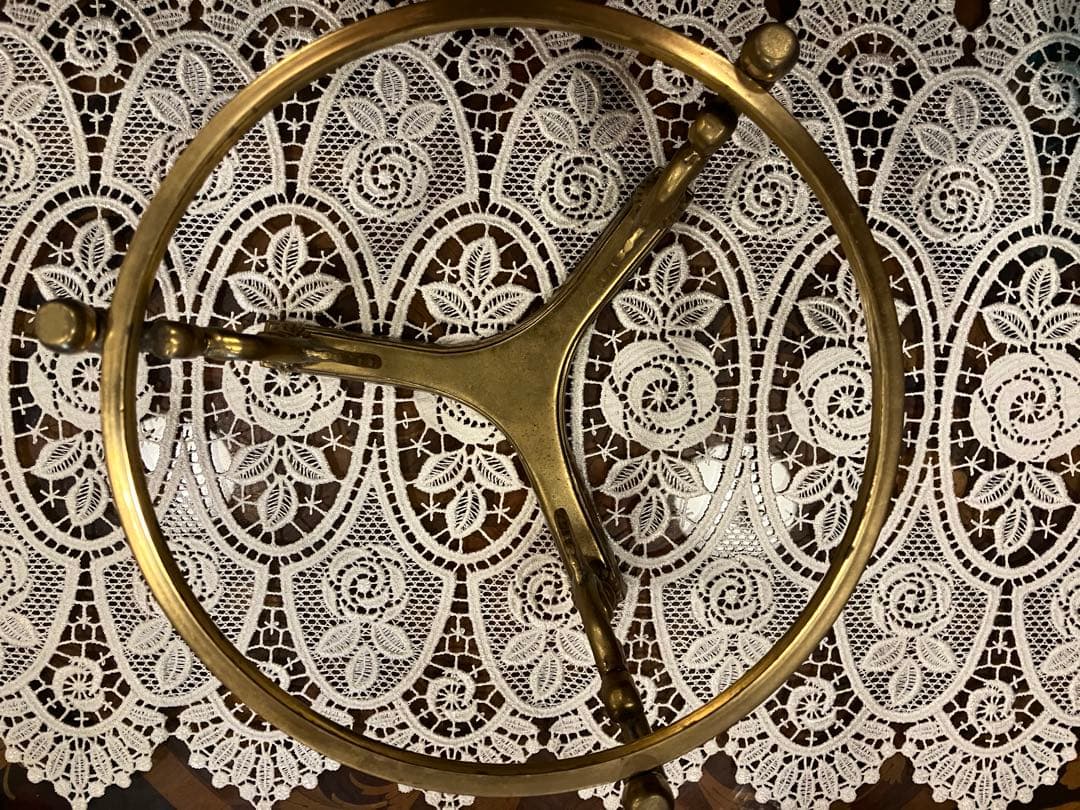 青色ガラスボウル 金属スタンド付き