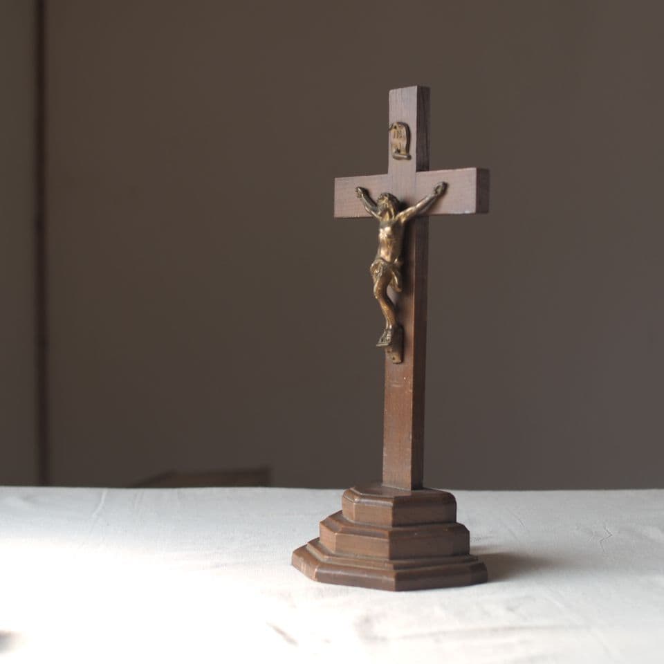 木製金属製十字架 イエス・キリスト像