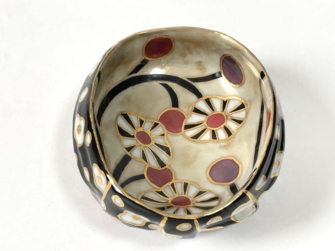 陶芸家　人気作家　植葉香澄　ネコトリ型ポピー文　盃　ねこ　猫　共箱