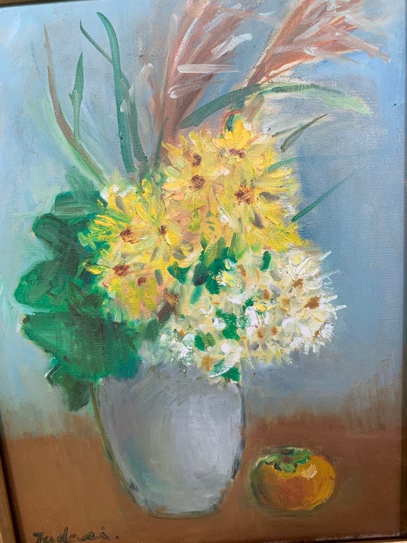 油絵　花　額付き　アンティーク